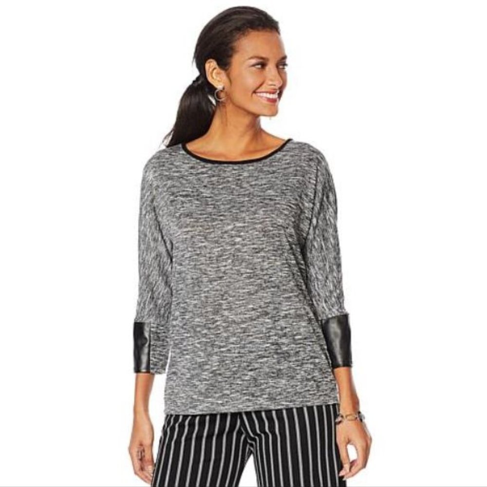 Slinky Brand Dolman SLV Tunic Faux Leather Cuffs